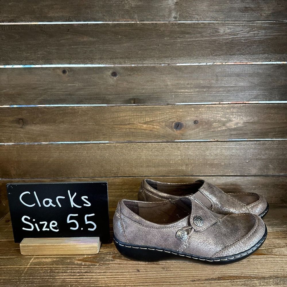 New NIB Womens Clarks Ashland Lane Bronze Leather Comfort Clogs Shoes Size 5.5 M